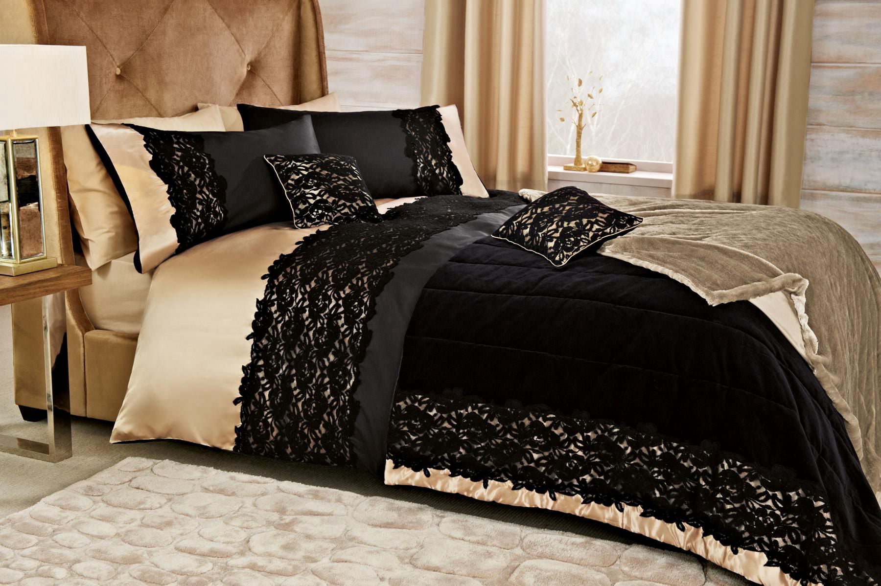 Black and gold silk, net and suede bedset